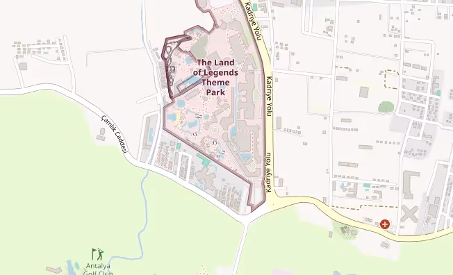 Uitsnede van de kaart rond Kadriye met de ligging van The Land of Legends